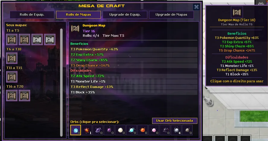 Mesa de Craft: rolls dos mapas de DG